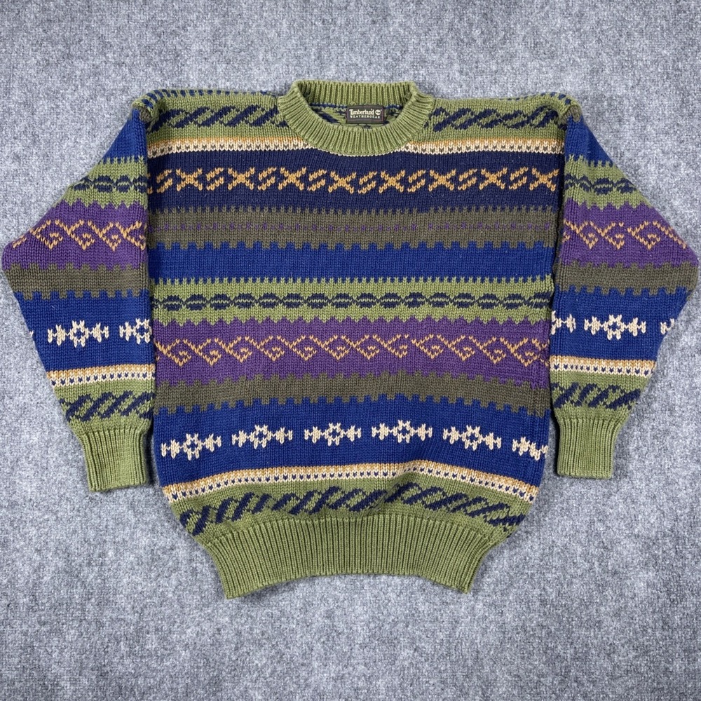 Timberland‎ Sweater Mens Large Blue Green Purple Geometric Knit Weathergear L